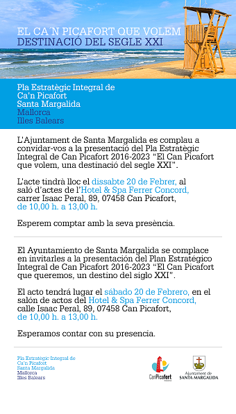 Presentació del Pla Estratègic Integral de Can Picafort 2016-2023. "El Can Picafort que volem, una destinació del segle XXI"